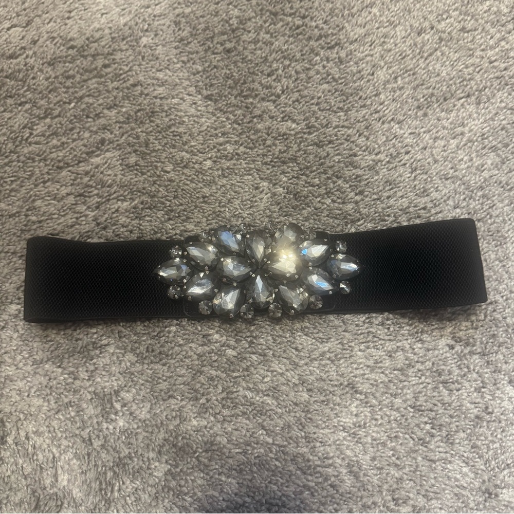 Elegant Black Belt with Crystal Embellishment | Women’s Size 28
